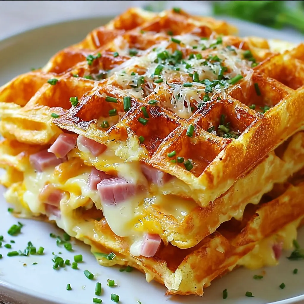 Cheesy Ham Waffles: Ultra Soft and Delicious