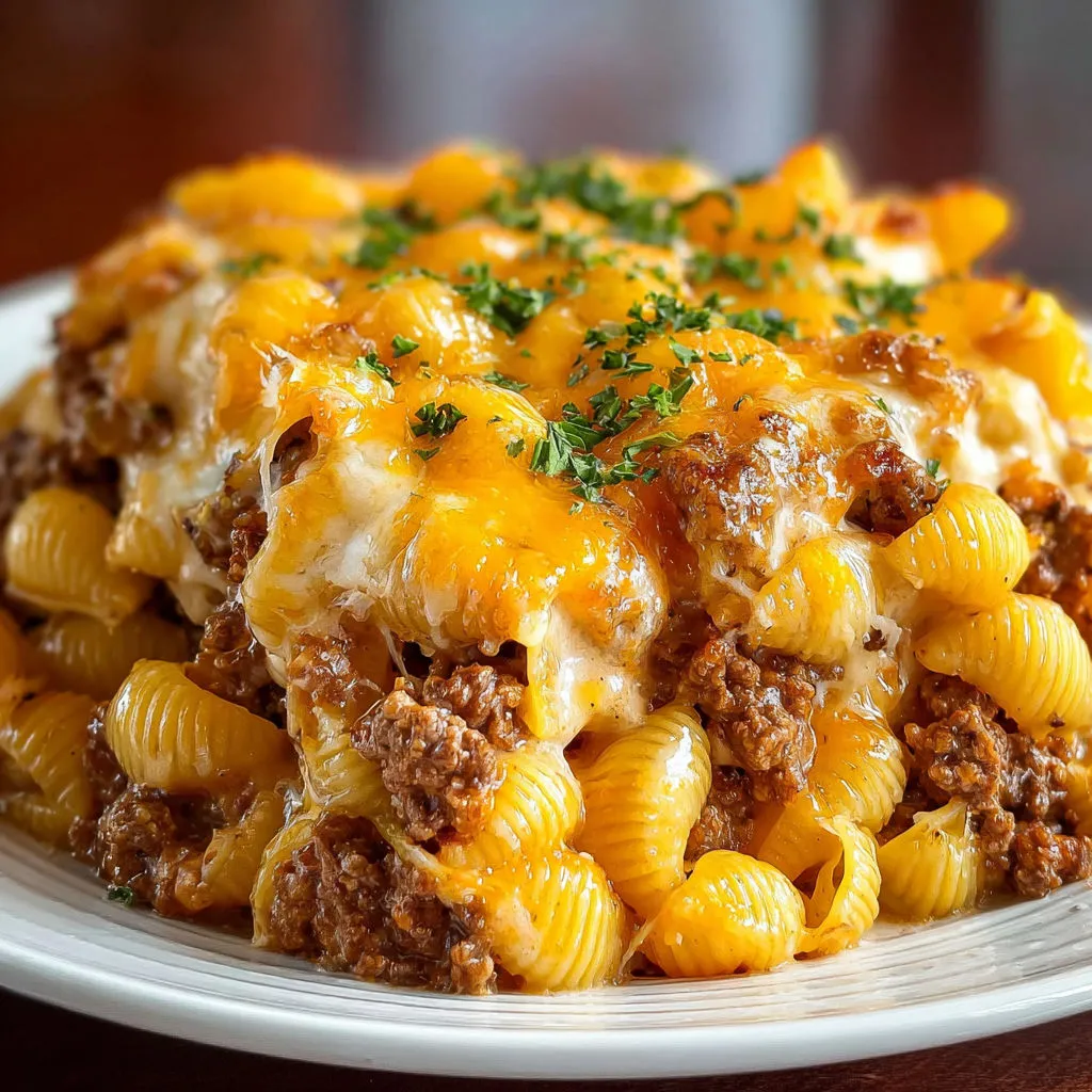 Cheesy Meatloaf Cheddar Shells Bake