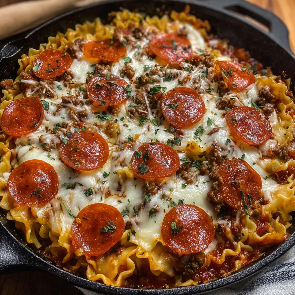 Cheesy Pizza Lasagna Skillet Bake
