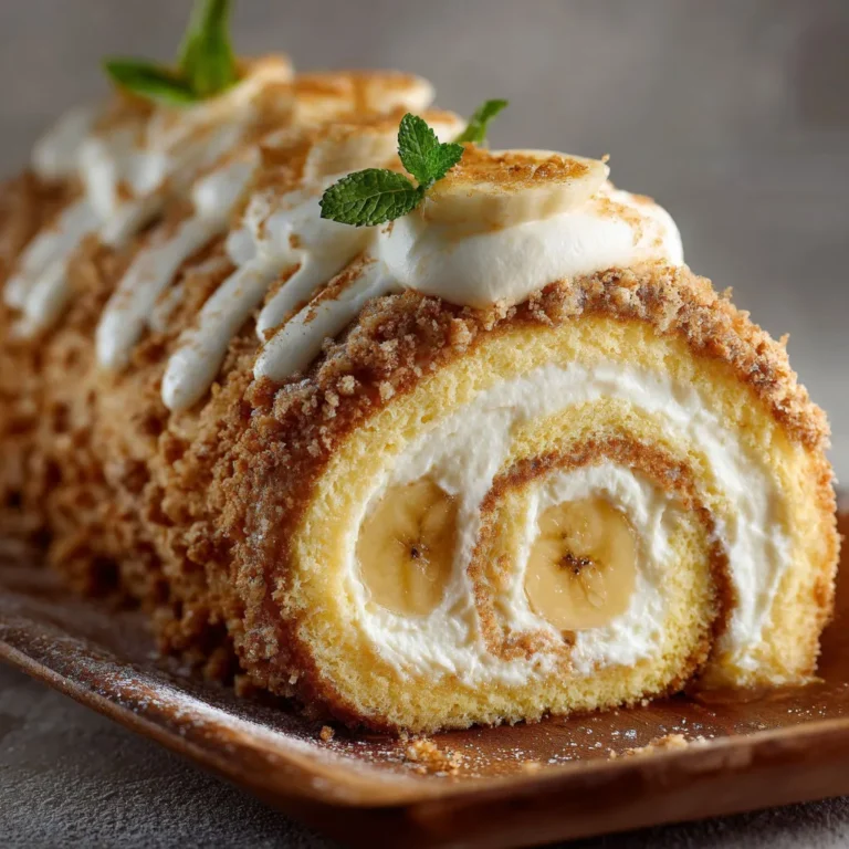 Creamy Banana Cake Roll with Cream Cheese Frosting