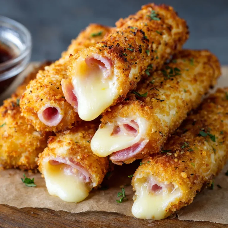 Crispy Baked Mozzarella Sticks with Ham and Cheese