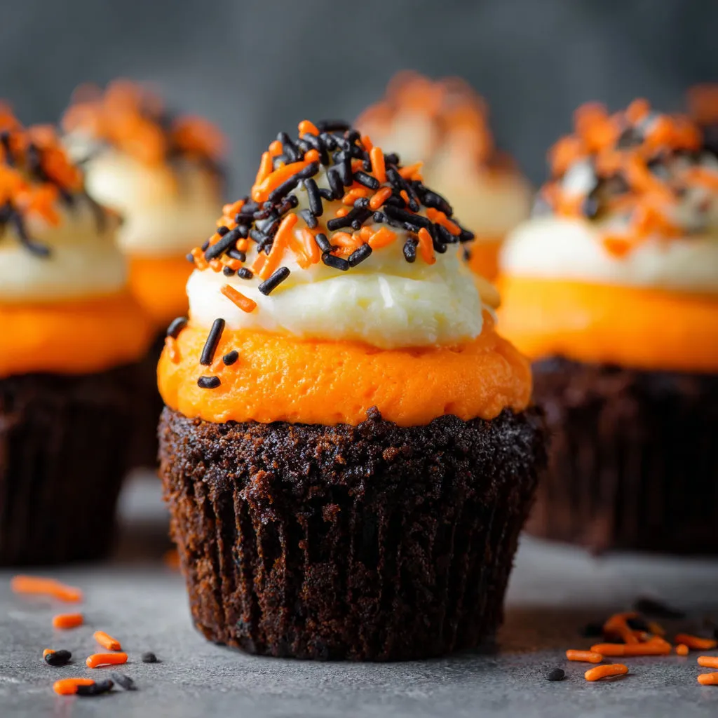 Decadent Brownie Cupcakes with Buttercream Frosting for Halloween