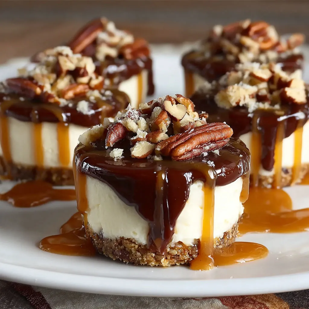 Decadent No Bake Mini Turtle Cheesecakes