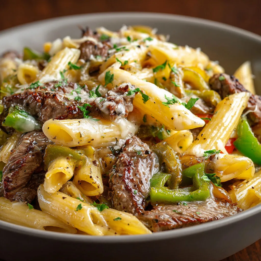 Delicious Philly Cheesesteak Pasta Skillet Recipe
