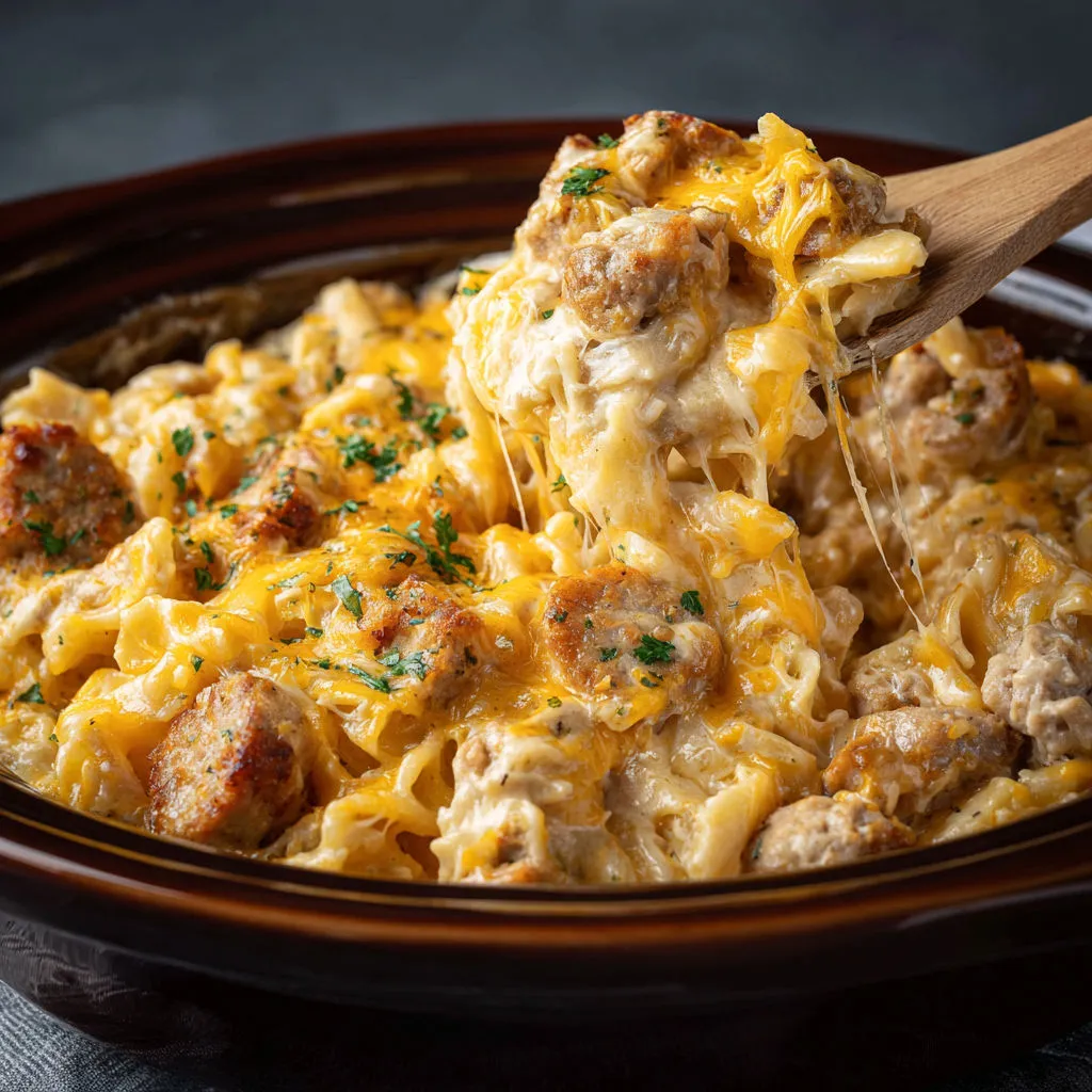 Delicious Slow Cooker Cheesy Chicken Sausage Casserole