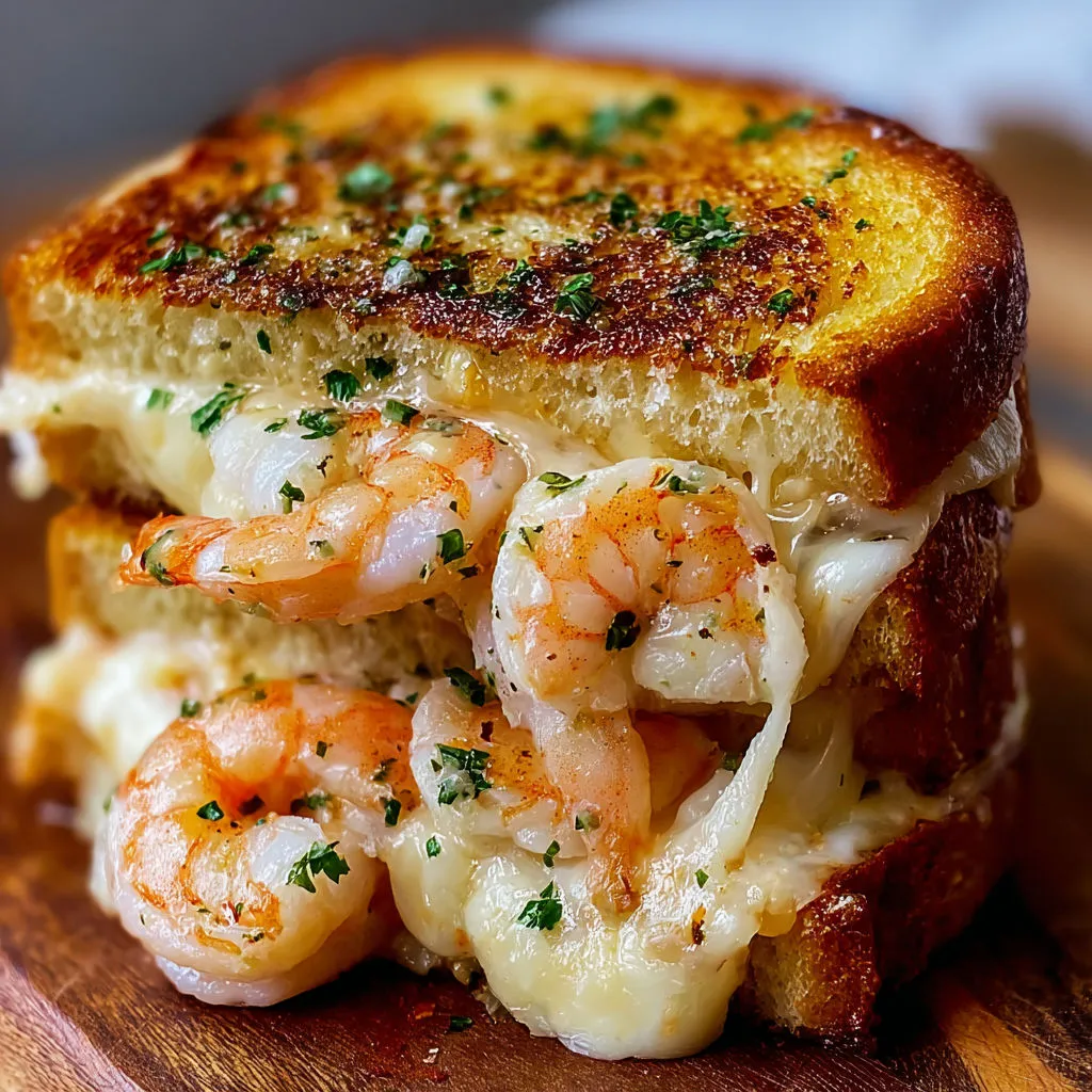 Garlic Bread Grilled Cheese with Shrimp