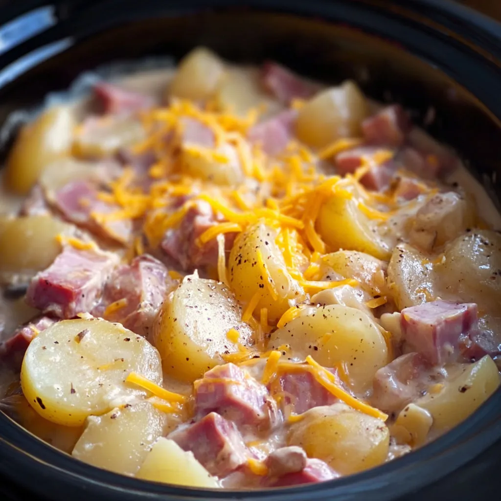 Rich and Creamy Crockpot Ham and Potatoes Recipe