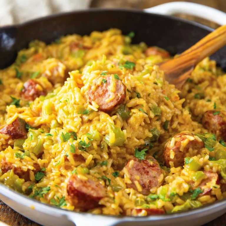 Savory Cheesy Sausage Rice Skillet Recipe