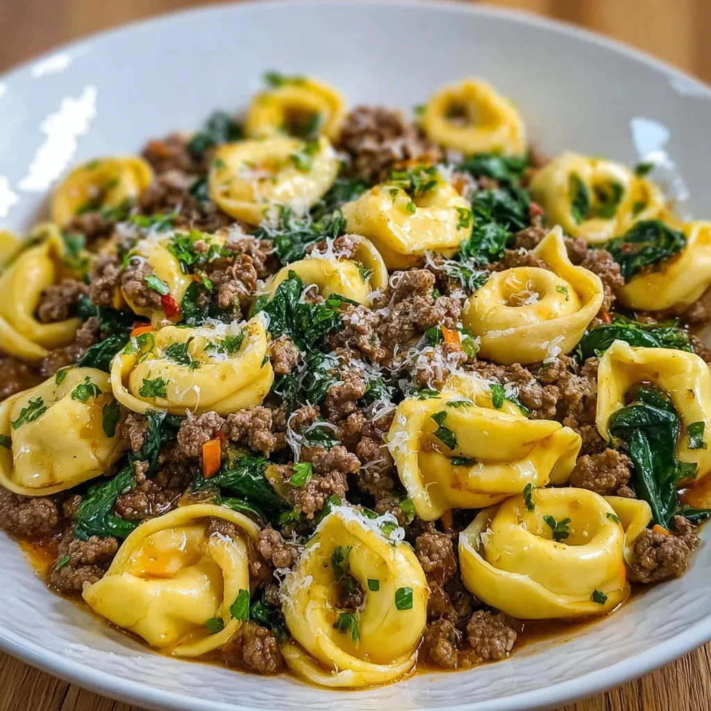 Savory Garlic Butter Beef Spinach Tortellini Recipe