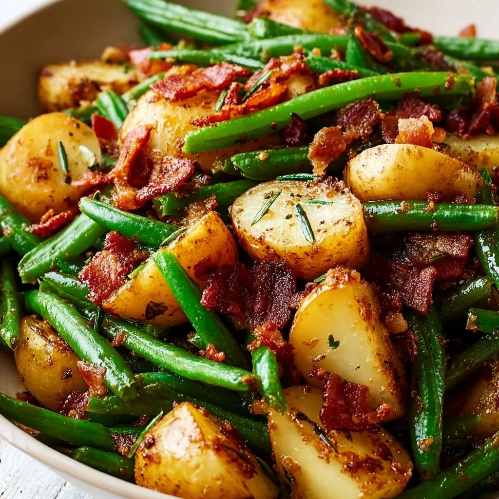 Savory Green Beans and Potatoes with Crispy Bacon