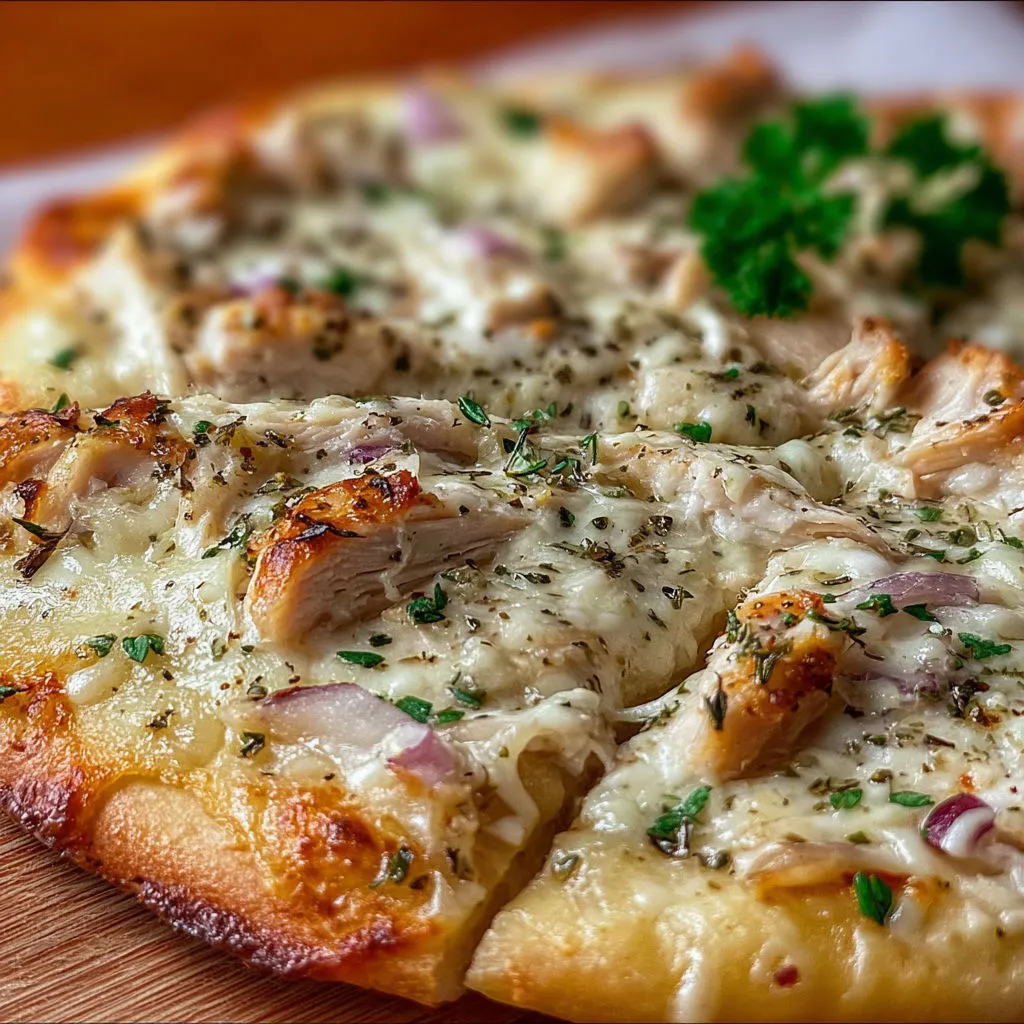 Savory Roasted Garlic White Chicken Pizza