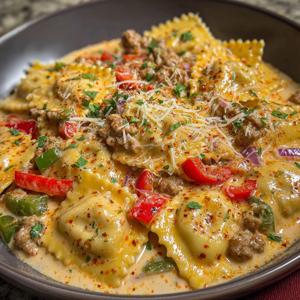 Spicy Cajun Sausage Ravioli in Creamy Sauce