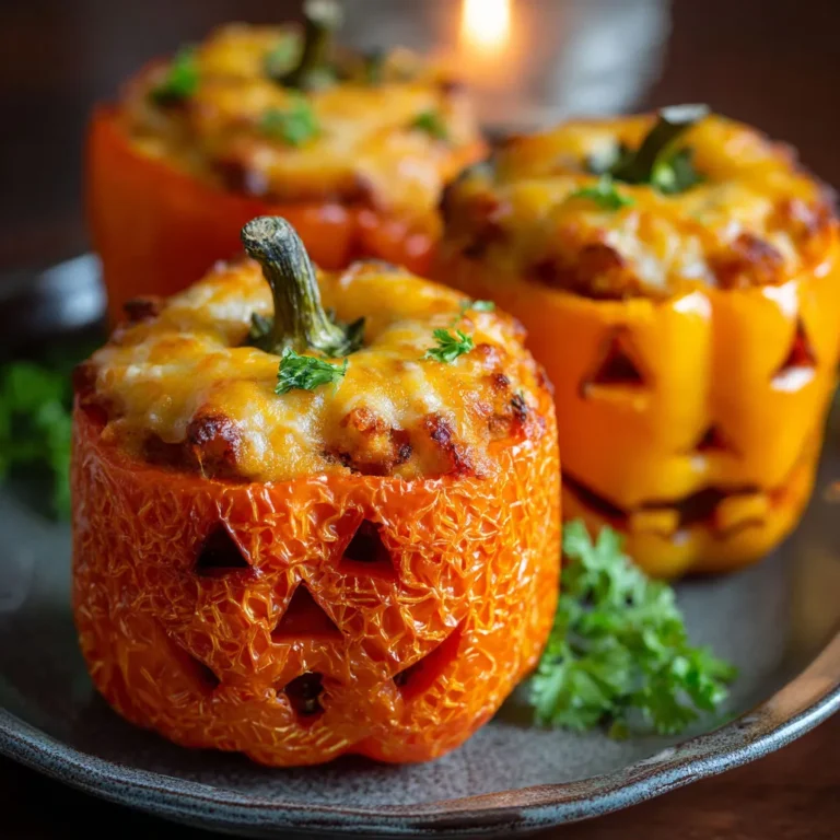 Spooky Halloween Jack O’Lantern Stuffed Peppers
