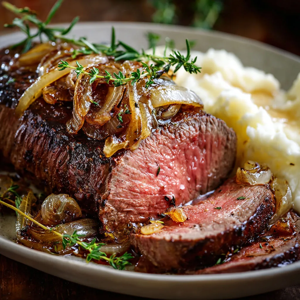 Tender Roasted Beef with Caramelized Onions and Horseradish