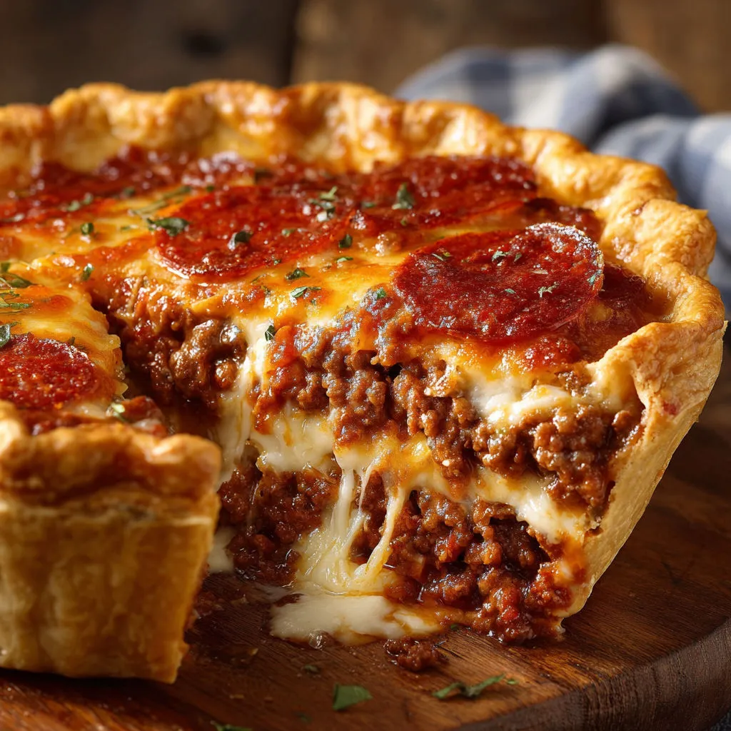 Ultimate Deep Dish Hamburger Sausage Pepperoni Pizza