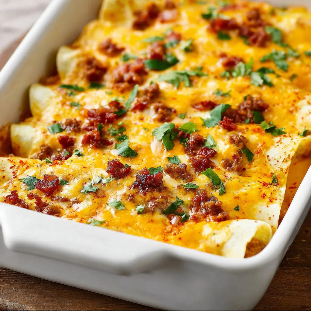 Delicious Cheddar Bacon Breakfast Enchiladas