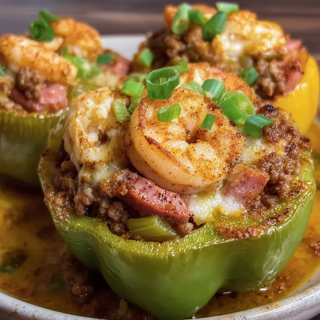Spicy Cajun Surf and Turf Stuffed Peppers