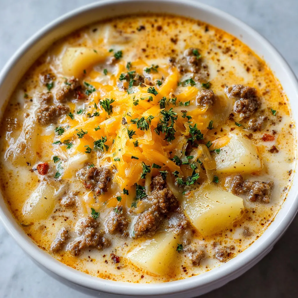 Ultimate Cheesy Hamburger Potato Soup Recipe