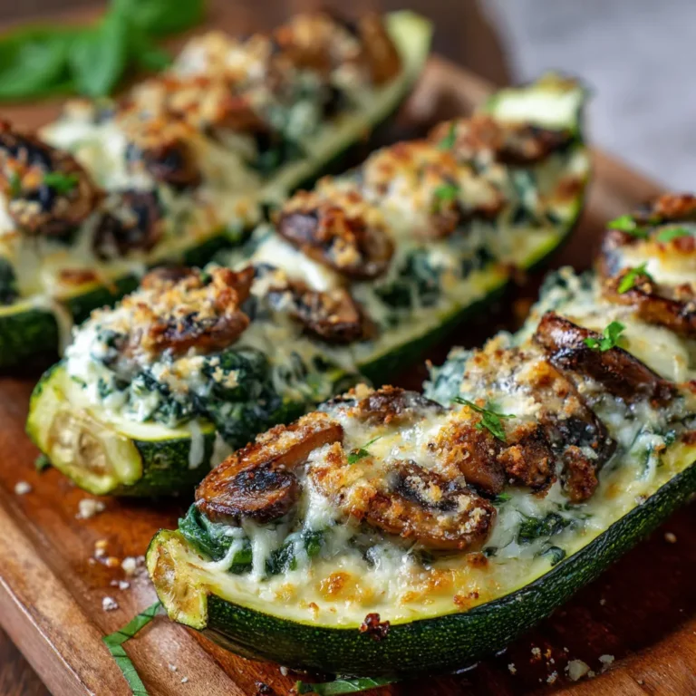 Cheesy Spinach Mushroom Stuffed Zucchini