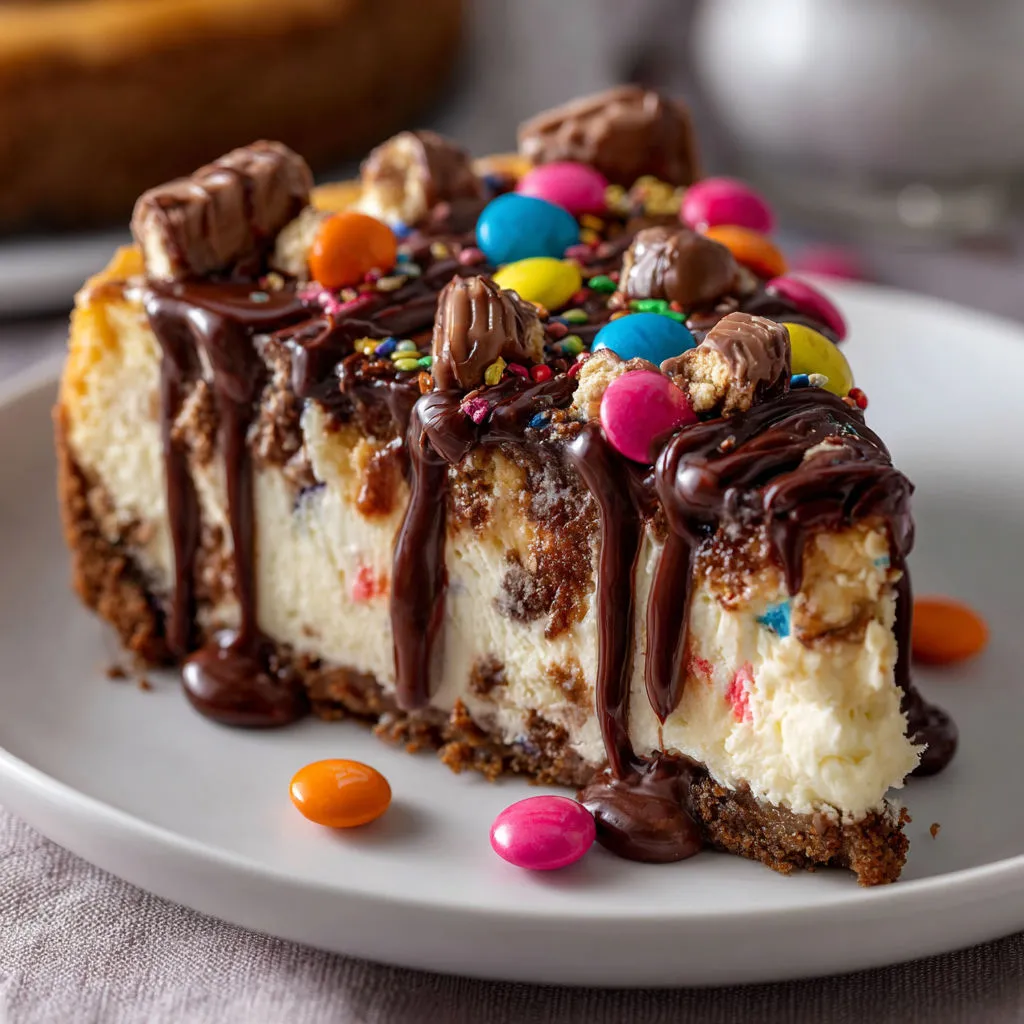 Decadent Pink M&M Snickers Cheesecake Recipe