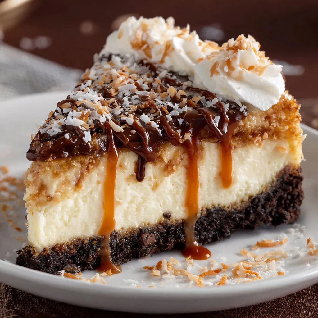 Decadent Samoa Cheesecake with Coconut Caramel