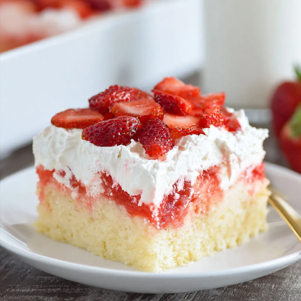 Decadent Strawberry Cheesecake Poke Cake