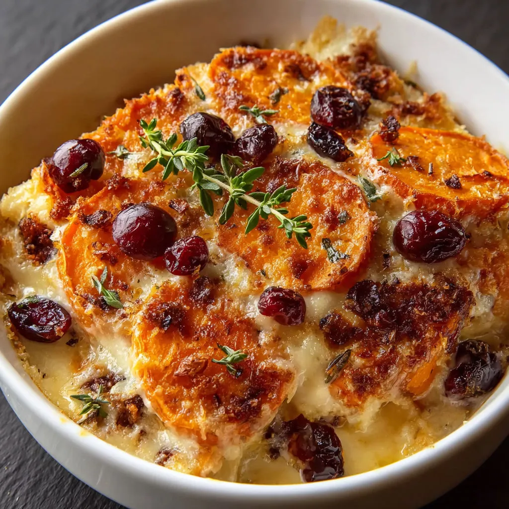 Delicious Sweet Potato Cranberry Gratin Recipe
