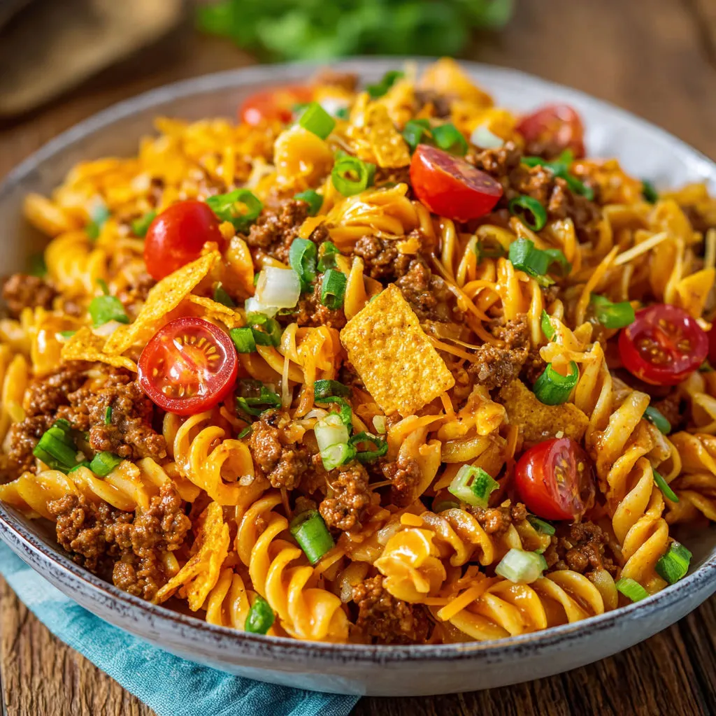 Delicious Taco Pasta Salad with Crunchy Doritos
