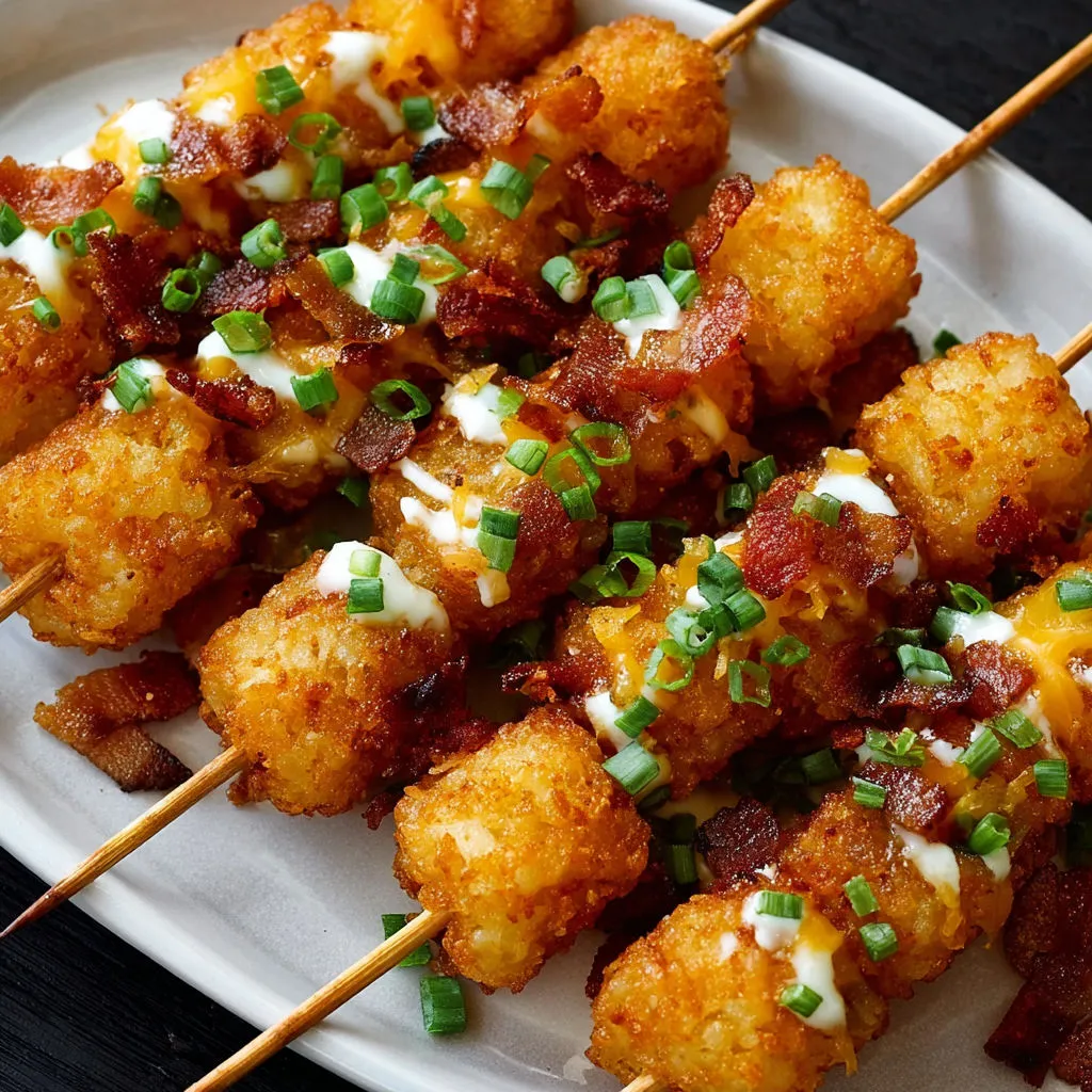 Irresistible Loaded Tater Tot Skewers