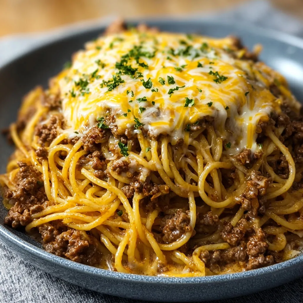 Savory Cheesy Garlic Beef Spaghetti Recipe