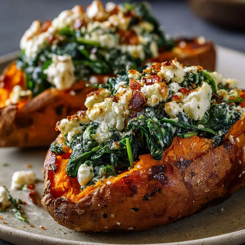 Spinach Feta Stuffed Sweet Potatoes Recipe